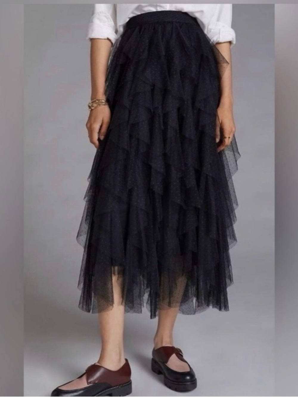 Anthropologie Elegant Black Tiered Tulle Skirt NWT Size L - Women's Skirt